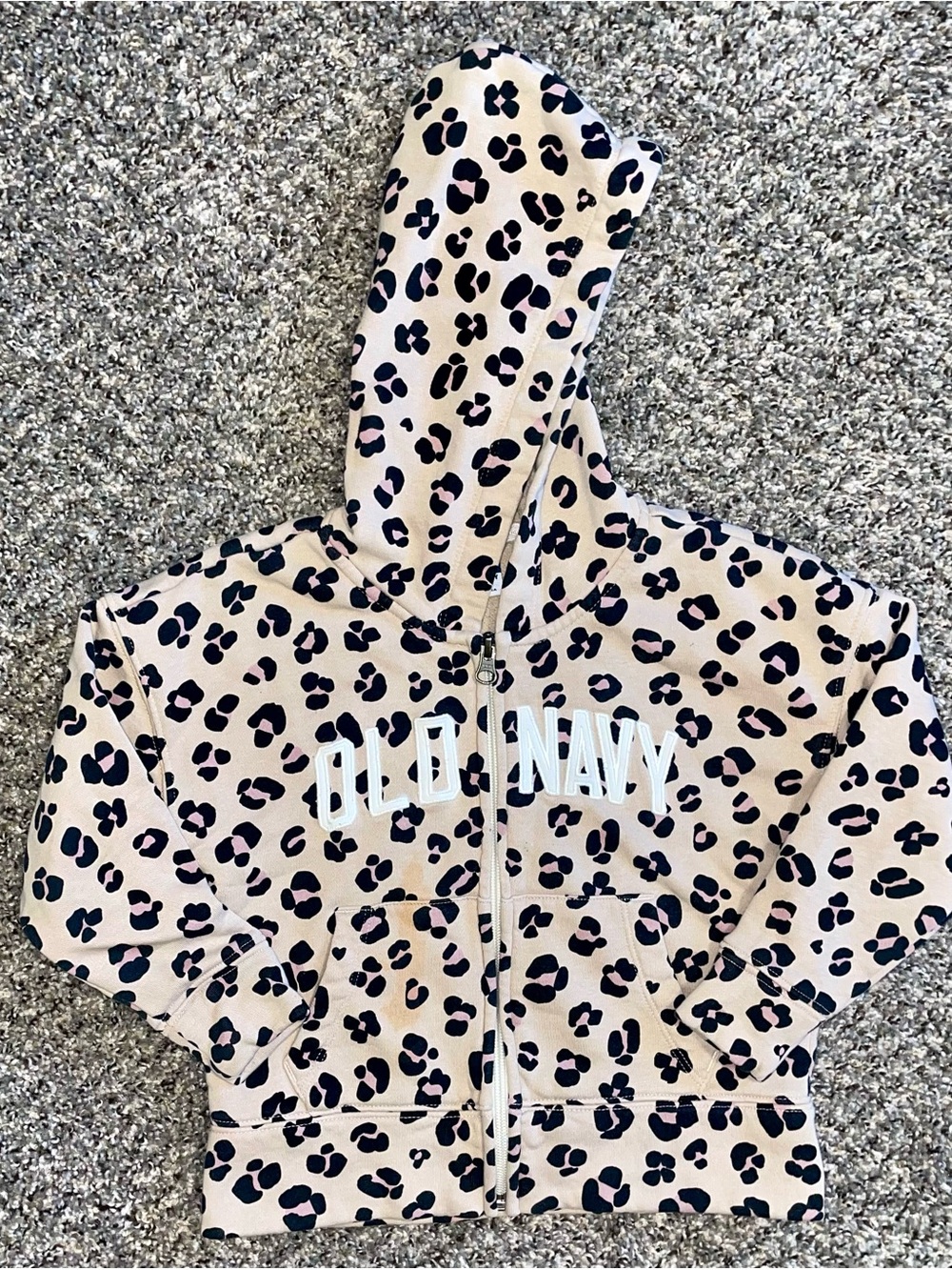 Old Navy Cream Leopard Print Zip Hooded Jacket Size Girls 5